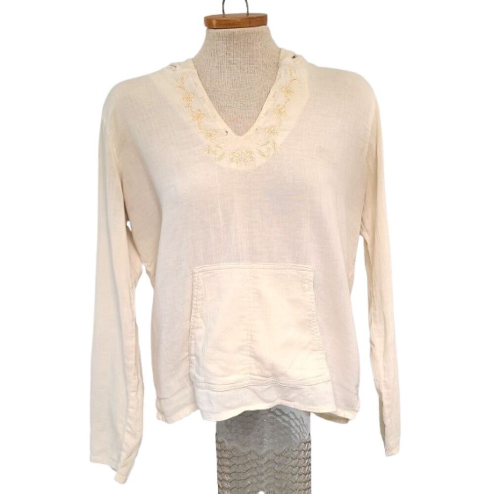 Vintage Tilt Embroidered Boho Bohemian Indie Coastal Cowgirl Hooded Shirt SMALL‎